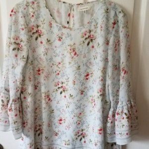 MAX STUDIO Light Mint Green Floral Bell Sleeves Shift Dress size M